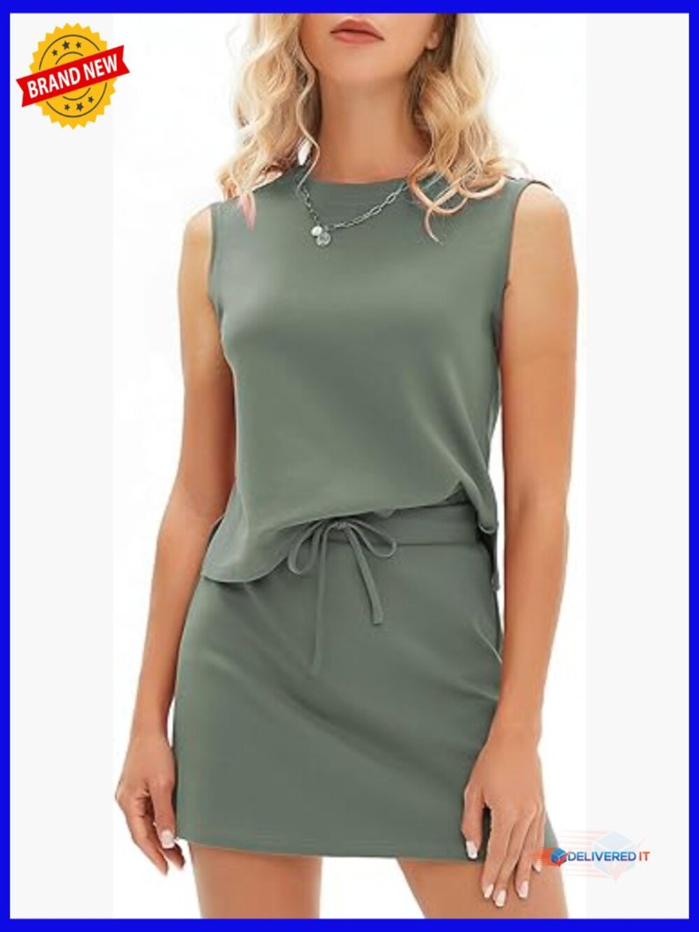Women 2 Piece Skirt Sets Sleeveless Top Tennis Skorts Dressy Cotton Matching
